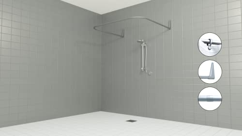 Erica Winkelstange Dusche 85x95x85 cm, Winkelstange Duschvorhang, Wandmontage ohne Deckenbefestigung - Grau glänzende Pulverbeschichteter Stahl, 100% Rostfrei