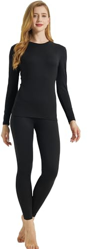 LANBAOSI Ensemble de sous-vêtement Thermique Femme à Manches Longues Couche de Base Haut et Pantalon Chaud Leggings pour Automne/Hiver（Noir） M
