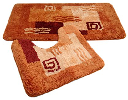 S&S-Shop Badematte Set | Terrakotta | Mailand | mit Ausschnitt | 2 teilig | rutschfest | WC-Vorleger 50 x 45 cm | Badvorleger 50 x 90 cm | Badteppich | Teppich | Bad | Badezimmer