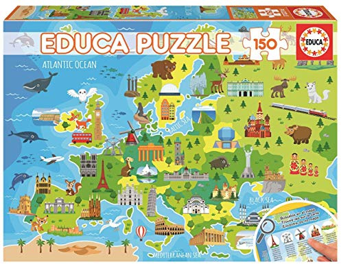 Educa - Puzzle da 150 pezzi per bambini | Mappa dell'Europa. Misura: 48 x 34 cm. Composto da pezzi di grandi dimensioni. Da 6 anni (18607)
