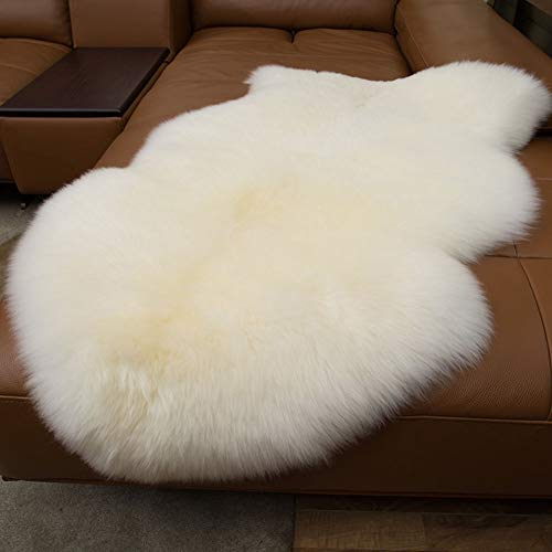 Für Wohnzimmer Schlafzimmer Stühle Sofa,Lammfell Falsches Fell Lumpen,Hochflor Flauschige Langhaar-pelz Teppich,Faux Schaffell Sanft Teppiche Weiß 135x70cm(53x28inch)