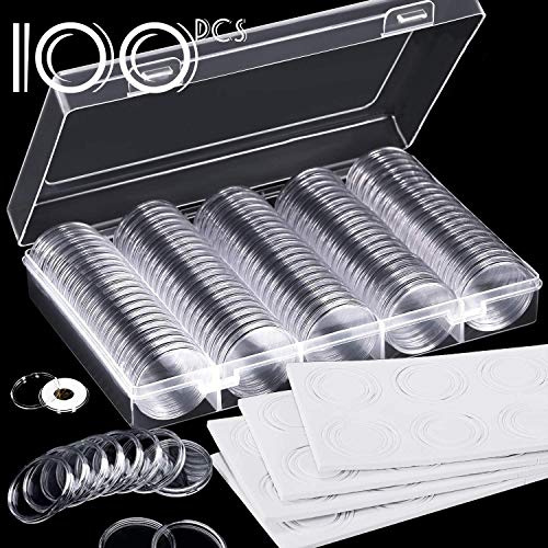 BITEFU Münzkapseln mit Box 17/20/25/27/30mm Münzhalter 100 Stück | Hervorragende Abdichtung/Exquisites Geschenk Protect Dichtung Münzhalter für Münzsammlung Münzsammler Münzdisplay