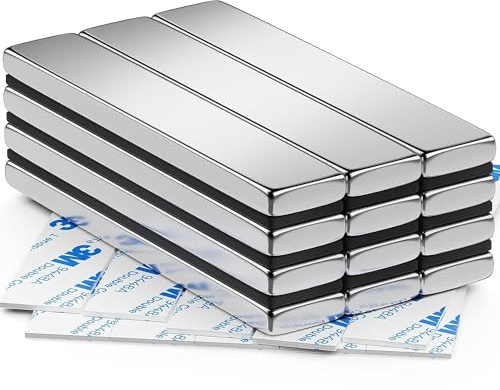 FINDMAG Magnete Stark, 12 Stück 60 x 10 x 3 mm Neodym Magnete Extra Stark, Kühlschrankmagnete mit Doppelseitigem Klebeband, Whiteboard Magnete für Magnettafel Eisenwerkzeuge Holz Glas Tuch Plastik