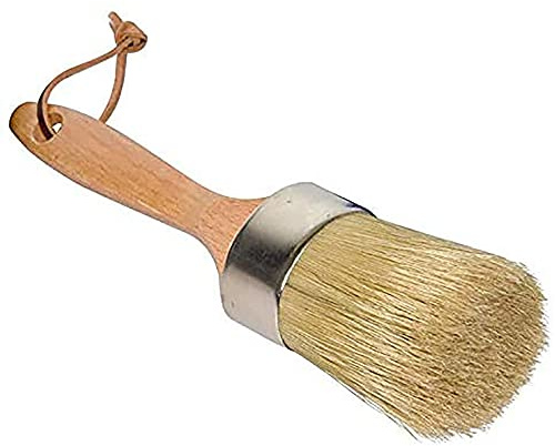 ANCLLO 2-i-1 rund krita och vaxpensel, målning eller vaxande möbler, handgjord med alla naturliga borst och ergonomiskt handtag, mörkt eller klart vax, gör-det-själv, heminredning, trä