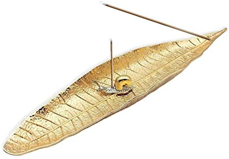 Blattschnecken-Räucherstäbchenhalter, 26cm Metall Blätter Räuchergefäß, Räucherstäbchenbrenner Ash Catcher, Verwendet in Teestuben, Lernräumen, Kommerziellen Clubs(Golden)
