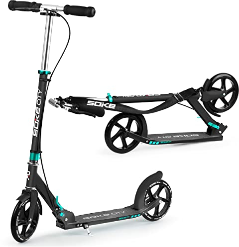 Cityroller Scooter Roller Tretroller Kickroller Kickscooter City SOKE (Schwarz-Türkis)