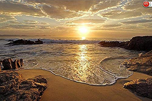 ZZXIAO Papel tapiz fotográfico 3D amanecer mar océano ola puesta de sol playa cartel de pared pegatinas de pared deco pared Decoración Fotomural sala Pared Pintado Papel tapiz no tejido-430cm×300cm