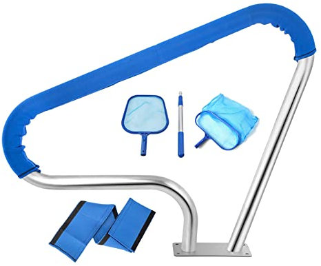 Lsoiup Swimming Pool Rails for the Elderly Swimming Pool Railing 304 Stainless Steel with Blue Grip Cover & Pool Skimmer Easy to Install for Inground Pool