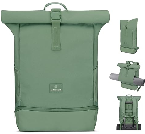 Johnny Urban Rucksack Damen & Herren Grün - Allen Medium - Rolltop Mit Laptopfach für Uni Fahrrad Business - 15L - Nachhaltig - Wasserabweisend