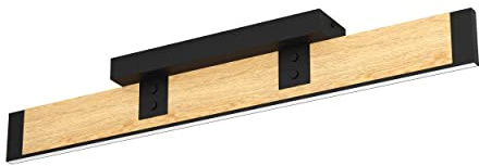 EGLO LED Deckenleuchte Caminarro, dimmbare Deckenlampe | längliche Deckenbeleuchtung aus Holz in Natur und Metall in Schwarz, Wohnzimmerlampe warmweiß