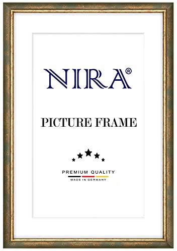 NiRa Massiv Holz Bilderrahmen 21 x 27 cm in Grün Gold | Farbe und Größe wählbar | Rahmen für Poster | Puzzle | Foto collage HD067