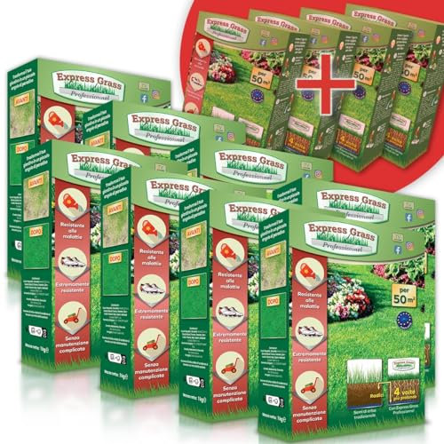 Semi prato resistente - Tappeto erboso professionale - Germinazione ultra veloce e densa (14 giorni) - resistente alla siccità e al freddo (8 scatole + 5 Gratuita - 600M²) Gazon Express Professionnel