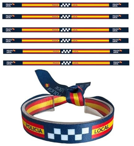 ADCSHOP Pack 6 Pulseras Policía Local España Ajustables Unisex de Tela 30 x 1,4 cms.