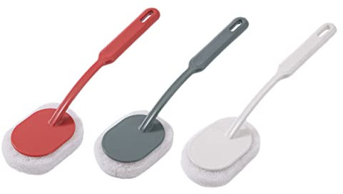 SOESFOUFU 3 Pcs Long Handle Sponge Cleaning Brushes Set, Multi-color Bathroom Wall and Floor Scrubbing Sponge Brush, Sturdy Wipe and Descaling Tool for Bathtub, Tile, and Kitchen Cleaning