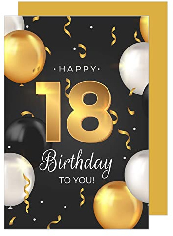 Edition Seidel Premium gratulationskort till 18-årsdagen med kuvert. Födelsedagskort gratis kort billet ballonger kort grattis på födelsedagen man kvinna tonåring (GZ351-18 SW023)