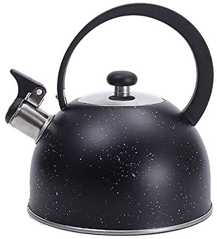 Théière, bouilloire à thé sifflante en acier inoxydable avec poignée ergonomique pour cuisinière, gaz, induction, cuisinière électrique – Noir