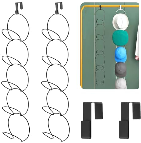 Pizsieat 10 Stück Cap Halterung Wand Organizer Abnehmbar Aufbewahrung Mützenhalter Mit 2 Türhaken für Hut, Tasche, Krawatten, Schals, Handtaschen (Schwarz)