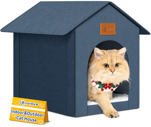 Siedihit Outdoor-Katzenhaus, wilde Katze, wasserdichtes Katzenhaus für Outdoor/Indoor-Katzen, isoliertes Katzenhaus für den Winter mit gemütlichem Kissen, einfache Montage, Marineblau