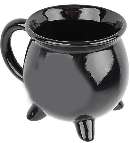 Bewinner Hexenkessel-Tasse, 300 Ml, Versiegelte Hexen-Kaffeetasse aus Schwarzer Keramik für Halloween-Dekoration, Tischdekoration, Einzigartiges Geschenk