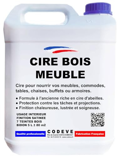 Cire Meubles Bois - Codeve Bois/Incolore - 5 L - Intérieur - Pour L'entretien D'un Meuble, Table, Commode, Buffet Ou Armoire En Bois.