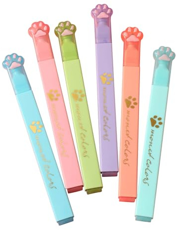 Valicaer 6Pcs Textmarker Niedliche Katzenpfote Textmarker Pastell Highlighter Pen Markierter Stift, Text Marker Stifte für Tagebuchplaner Schulen Büros Studenten Bibel Marker zum Kennzeichen
