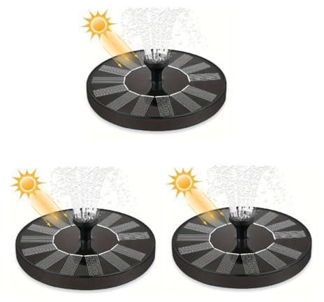 3 X Fontana Solare/Pompa d'Acqua Solare Galleggiante, con Ugello a Ddoppio Strato, 10 Stili di spruzzatura, per Bagno per Uccelli, Laghetto, Acquario, Giardino | FONTANA