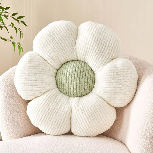 Kcvvcr Weiches weißes Blumen-Überwurfkissen, 49,8 cm, ästhetisches dekoratives Plüschkissen für Bett, Sofa, Couch