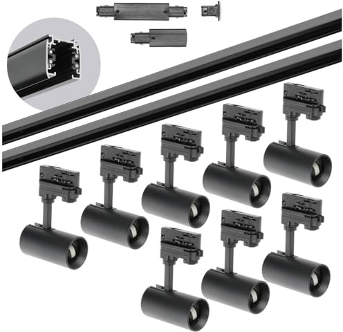 3-Phasen-Schienen-Set NEXTRACK - Schienensystem Komplett-Set mit 8x GU10 Spots und 2m+2m Schiene + Schalter 'I' extern (Schwarz, 2m+2m Schiene + Verbinder I)
