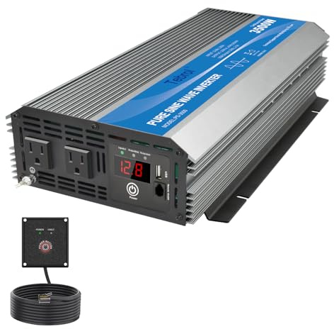 Tebrol 3500W Pure Sine Wave Inverter 12V DC to 120V AC Converter for Home, RV, Truck, Off-Grid Solar Power Inverter with Built-in 5V/2.1A USB, AC Hardwire Port, Remote Controller