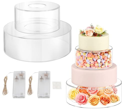 RUETERY Supporto per torte in acrilico da 8 pollici e 12 pollici, per torte, riempibile, per dessert con strisce a LED, per matrimoni, compleanni, feste
