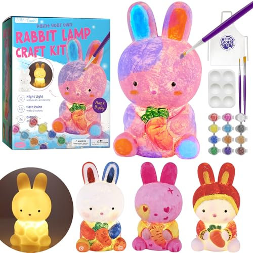 Kit de Peinture Lampe de Lapin Veilleuse 3D, Cadeau Fille 6 7 8 9 10 Ans, Loisirs Créatifs Enfant, Lapin Jouets pour filles/garçons, Kit d'Arts et d'Artisanat, Cadeau Paques Enfant Fille 4-12 Ans