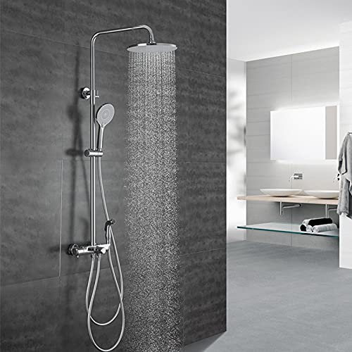 RENYUEH Set di rubinetti termostatici per Doccia Neri, Rubinetto per Doccia a Pioggia a Parete con doccetta Bidet, Sistema Doccia a 4 funzioni, Miscelatore per Vasca da Bagno, Cromato