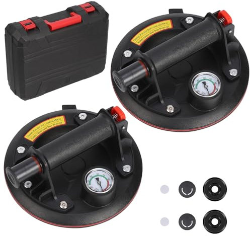 Gaethra 2 Pezzi 8 Ventosa per Piastrelle con Barometro, Ventose Capacità di Carico Max. 200 kg, Ventosa con Scatola di Trasporto per Vetro, Piastrelle, Marmo