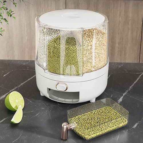 Cereal Dispenser Rice Grain Food Storage Container Dispenser 360° Rotating Food Dispenser with 6 Compartments Grain Container Storage Box for Small Grains, Beans, Rice, Peanut, Barley, Millet (L*1)