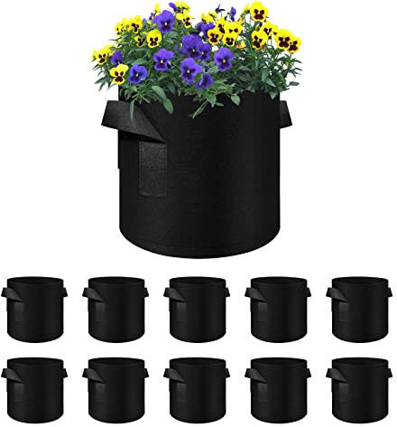 Ohiyoo 10 Stück 60 L Pflanzsack mit Griffe, 15 Gallonen Pflanzsack aus Filzstoff Pflanze Grow Bag für Kartoffeln, Tomaten, Gemüse, Blumen, Pflanzen (15 Gallonen, 60 L)
