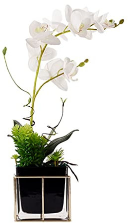 KWMAEEUID Flores Artificiales, Flores Artificiales con jarrón de Cristal, orquídeas Falsas, Flores Phalaenopsis, Ramos de Flores Artificiales para decoración de Mesa de Fiesta en el hogar, f