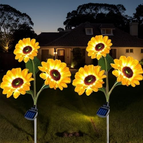 Hqynss Upgraded Solar Sunflower Lights for Garden Ornaments, Solar Lights Outdoor Garden, Waterproof IP65, for Yard Pathway Lawn Decorations, Birthday Christmas Lights Gardening Gifts (2 Pack)