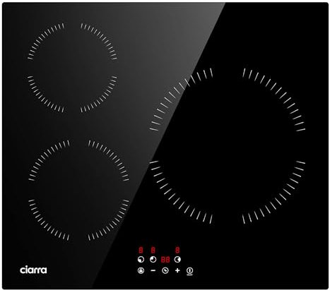 Ciarra CABBIH3-A Induction Hob 60 cm Built-in 3 Zone Hob Induction Touch Operation with 3 Plates 9 Power Levels Child Lock Automatic Shut-Off Residual Heat Indicator Timer