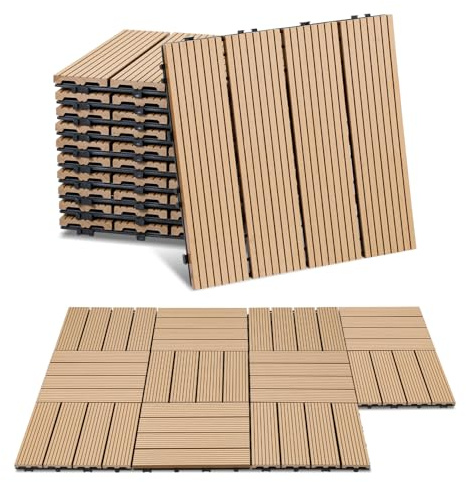 ISOISL 110er Set WPC Terrassenfliesen, 30x30cm Balkonfliesen Klickfliesen, WPC Fliesen für 10m², Bodenbelag mit Drainage und Klicksystem, Terrassendielen Wasserfest, für Balkon Terrasse, Teak