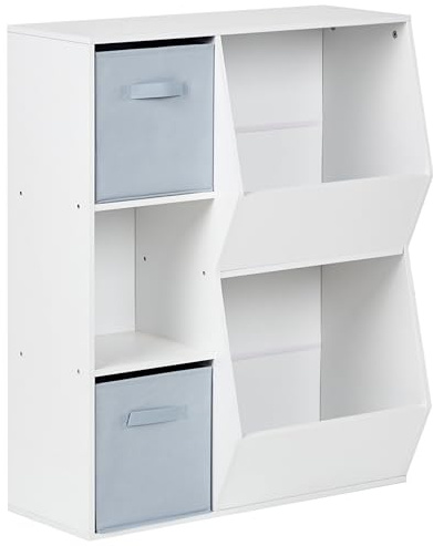 Beliani Estantería librería de 3 Niveles habitación Infantil Tablero de partículas con Cajas de Tela no Tejida Blanco Darlot