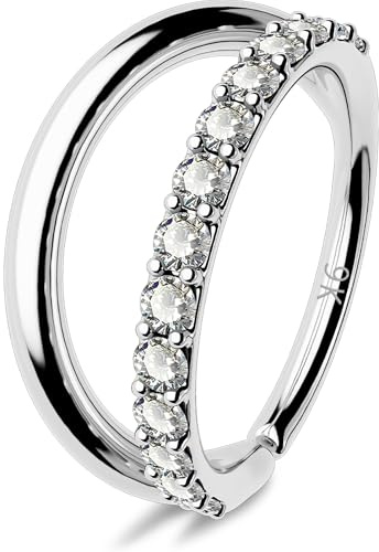 OUFER 20G Piercing Naso Aperto Anello Naso Oro Massiccio 9k Trasparente CZ Oro Bianco Piercing Nostril 8 mm Orecchini Helix Conch Hoop Gioielli Per Il Gorpo