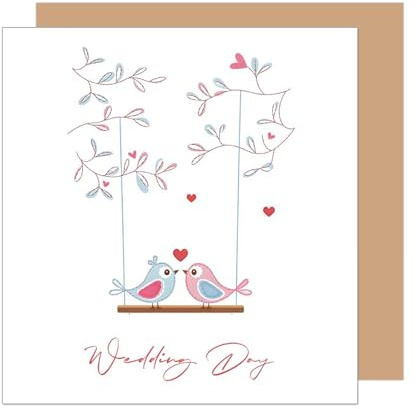 Edition Seidel Tarjeta de felicitación de boda con sobre, diseño de pájaros recién casados (HQ127 SW025)