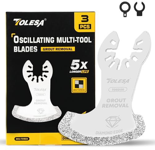 TOLESA Oszillierende Multitool Sägeblätter 3 Stück, Diamant Multifunktionswerkzeug Klingen Set zum Entfernen von Fugenmörtel, Reinigen von Mörtel, TOSD56