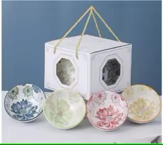 HQZT Homeware Ceramic Bowl Set of 4 Ramen, Pasta Bowls, Japanese Snacks & Dessert Dishes - for Serving & Mixing Bowls,Soup Bowls, Cereal, Fruit and House Warming in Gift Box (Floral)