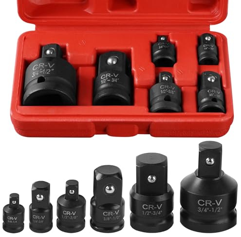 LEKEFETO 8 pièces Kit d'adaptateurs réducteurs à choc : Kit d'adaptateurs de force, Adaptateurs de visseuse à choc, Adaptateurs de douilles de force 1/4 3/8 1/2 3/4, Convertisseur de clés à