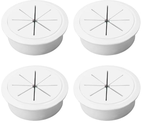Niaciswe 4 pasacables para escritorio, ABS, 60 mm, plástico, pasacables de goma, para mesa, oficina, escritorio, escritorio, oficina, encimeras, color blanco
