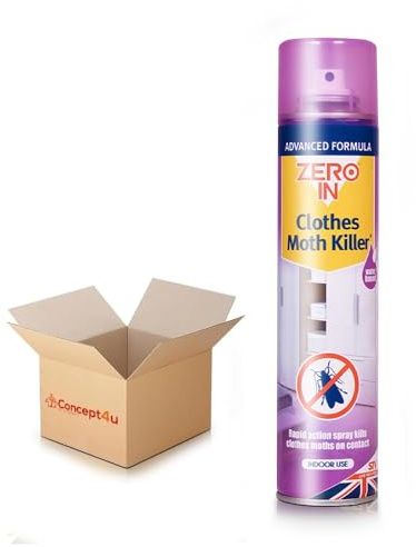 Zero In Clothes Moths Killer Spray 300ML - Rapid Action Formula Kills Moth, Eggs and Larvae - Indoor Long-Lasting Aerosol Spray For Wardrobes, Textiles, Cupboards and Drawers Before Storage (1 Pack)