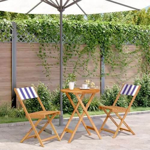 INLIFE 3-TLG. Bistro-Set Blau und Weiß Stoff und Massivholz,Möbel,Gartenmöbel,Gartenmöbel-Sets,Blau,15.8 KG,3281753