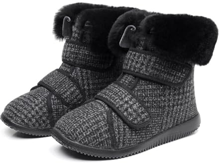 Generico Stivali per Diabetici Donna Extra Larga per Piedi Gonfi Pantofole da Casa Calde con Pelo Pelliccia Regolabile a Strappo Comodi (L, Adulto, 38, Numero, Sistema Taglie Calzature EU, X-Larga)