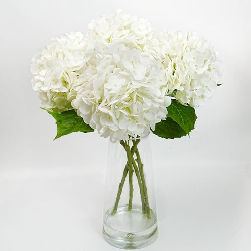 4 Pcs Fake Hydrangeas, 20'' Tall Large Bloom Latex Hydrangea Real Touch Faux Lifelike Silk Flowers Bouquet for Vase Filler Home Office Wedding Party Decor, DIY Floral Arrangement, Centerpieces